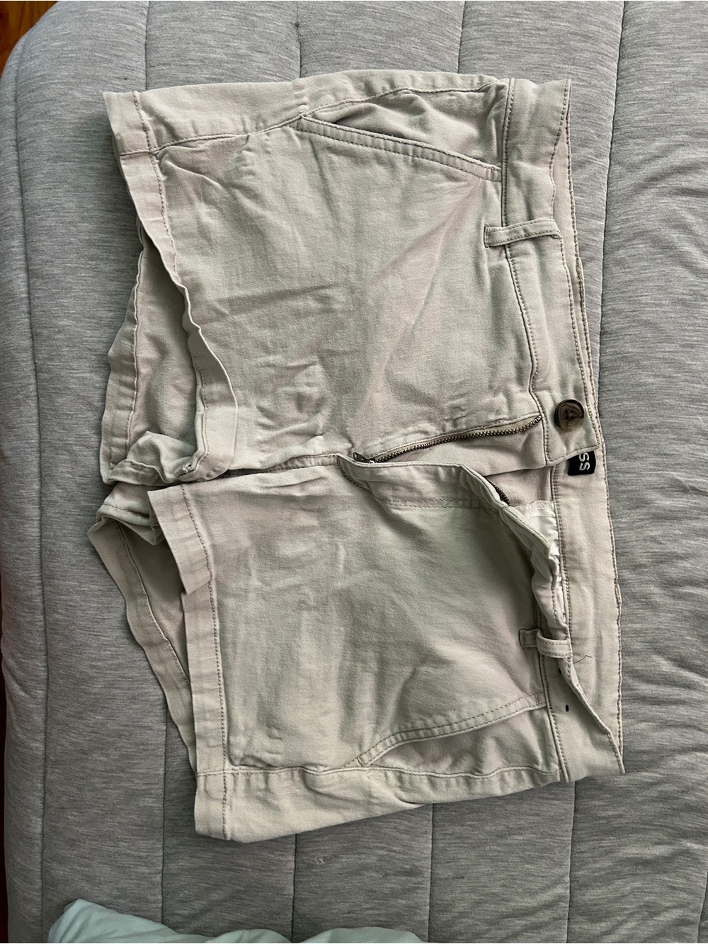 Express Midi MidRise Beige Cotton Shorts with Button Fly